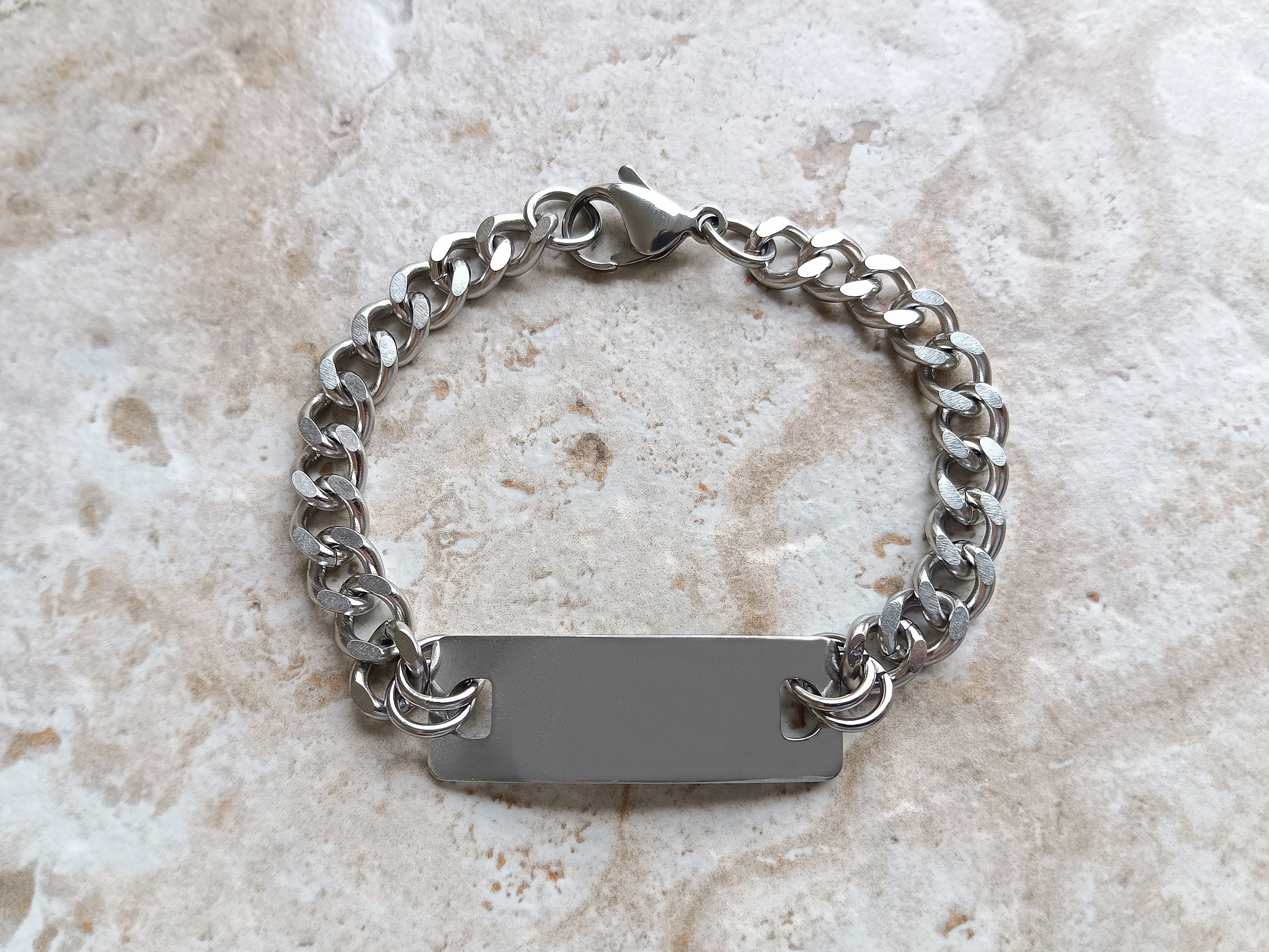 Medical ID Name Alert Bracelet Custom Personalized Engraved 8mm Cuban Stainless Steel Band Strap Tarnish Resistant Jewelry Great Gift